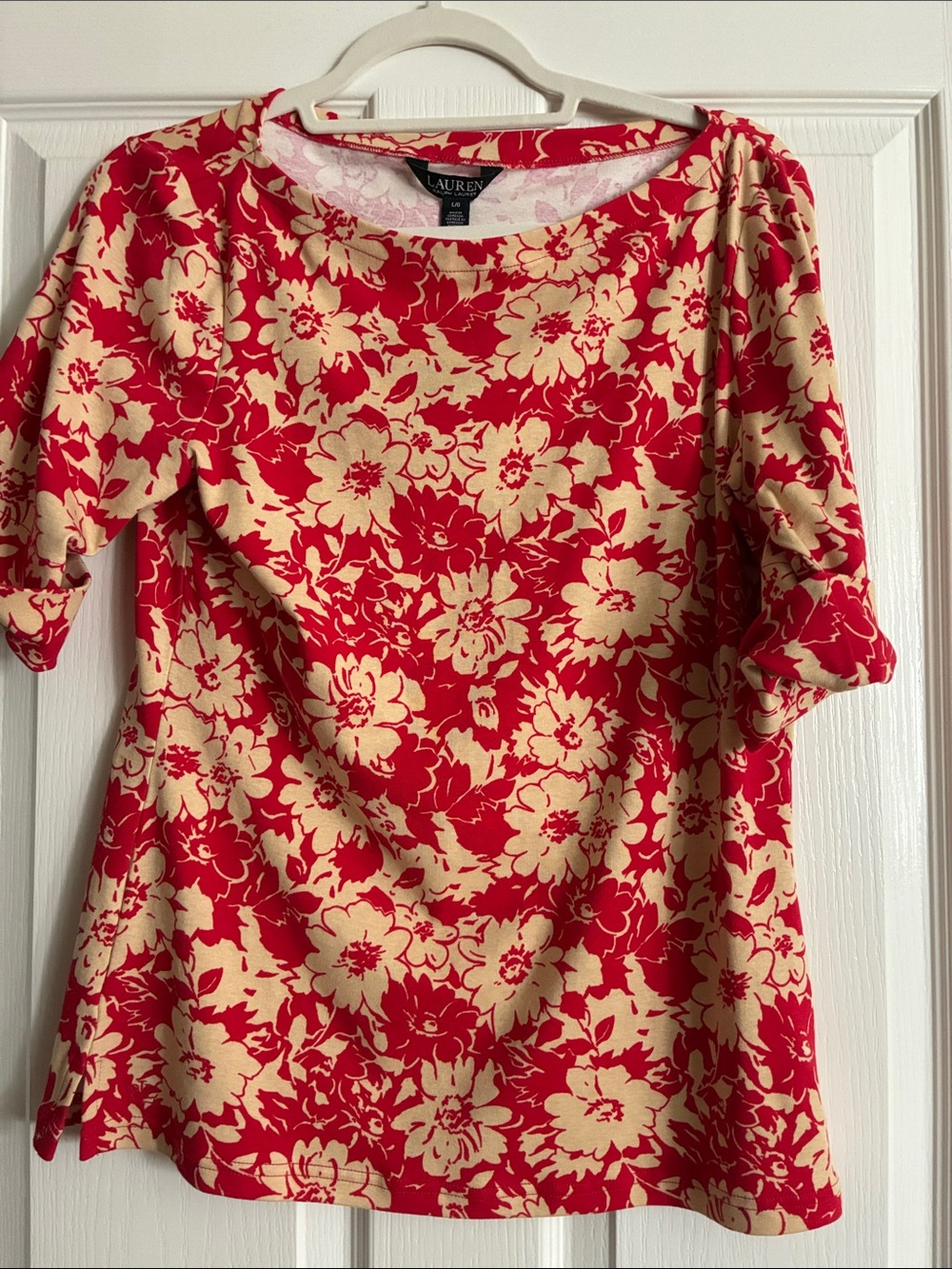 Ralph Lauren Red and Cream Floral top